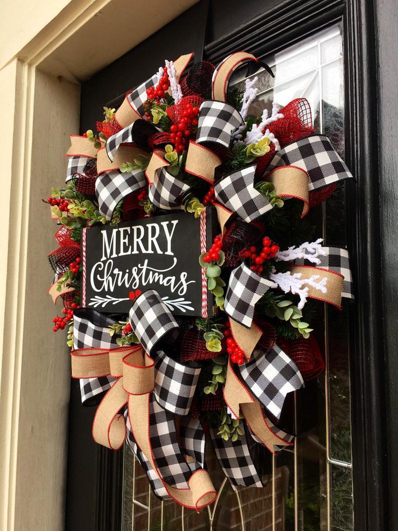 Merry Christmas Gingham & Burlap Wreath - Divine Heart L.A.