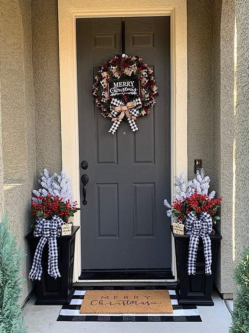 Merry Christmas Gingham & Burlap Wreath - Divine Heart L.A.