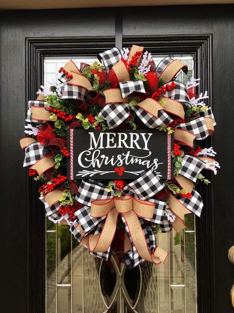 Merry Christmas Gingham & Burlap Wreath - Divine Heart L.A.