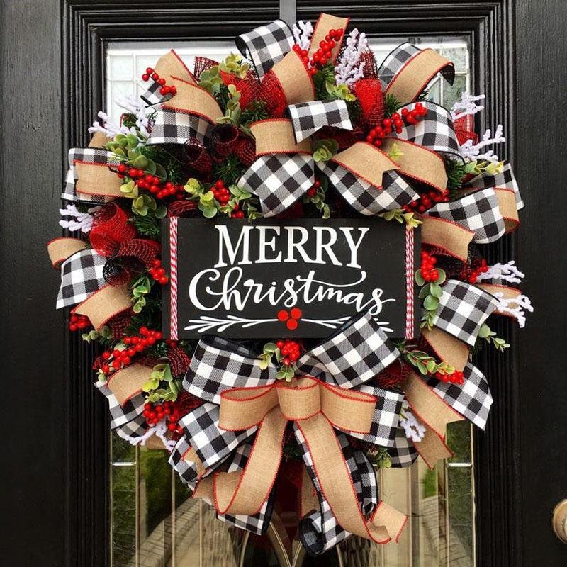 Merry Christmas Gingham & Burlap Wreath - Divine Heart L.A.