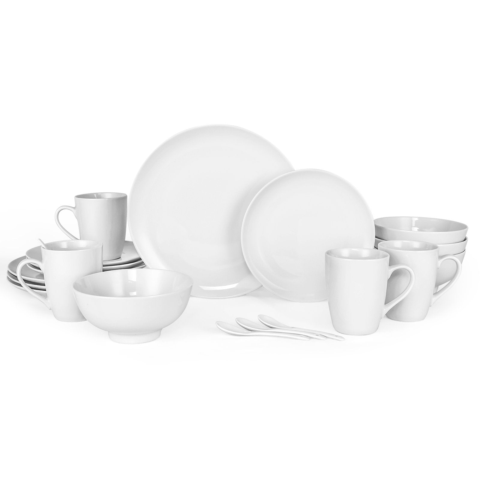 Miibox White Dinnerware Set,20-Piece Service For 4,with Dinner Plates,Salad Plate,Bowls,Mugs and Teaspoons,Porcelain Durable for Christmas,Halloween, Wedding,Banquet - Divine Heart L.A.