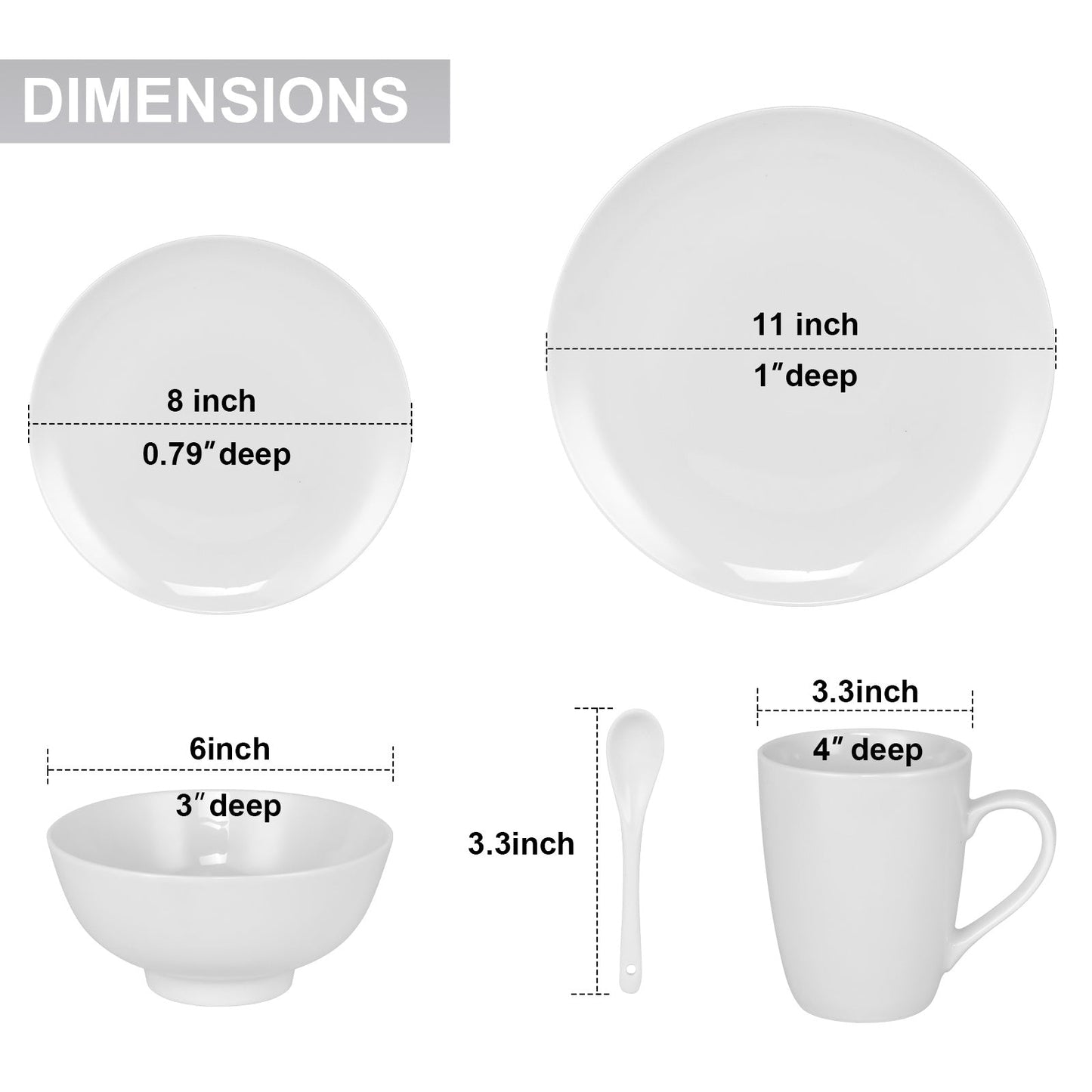 Miibox White Dinnerware Set,20-Piece Service For 4,with Dinner Plates,Salad Plate,Bowls,Mugs and Teaspoons,Porcelain Durable for Christmas,Halloween, Wedding,Banquet - Divine Heart L.A.