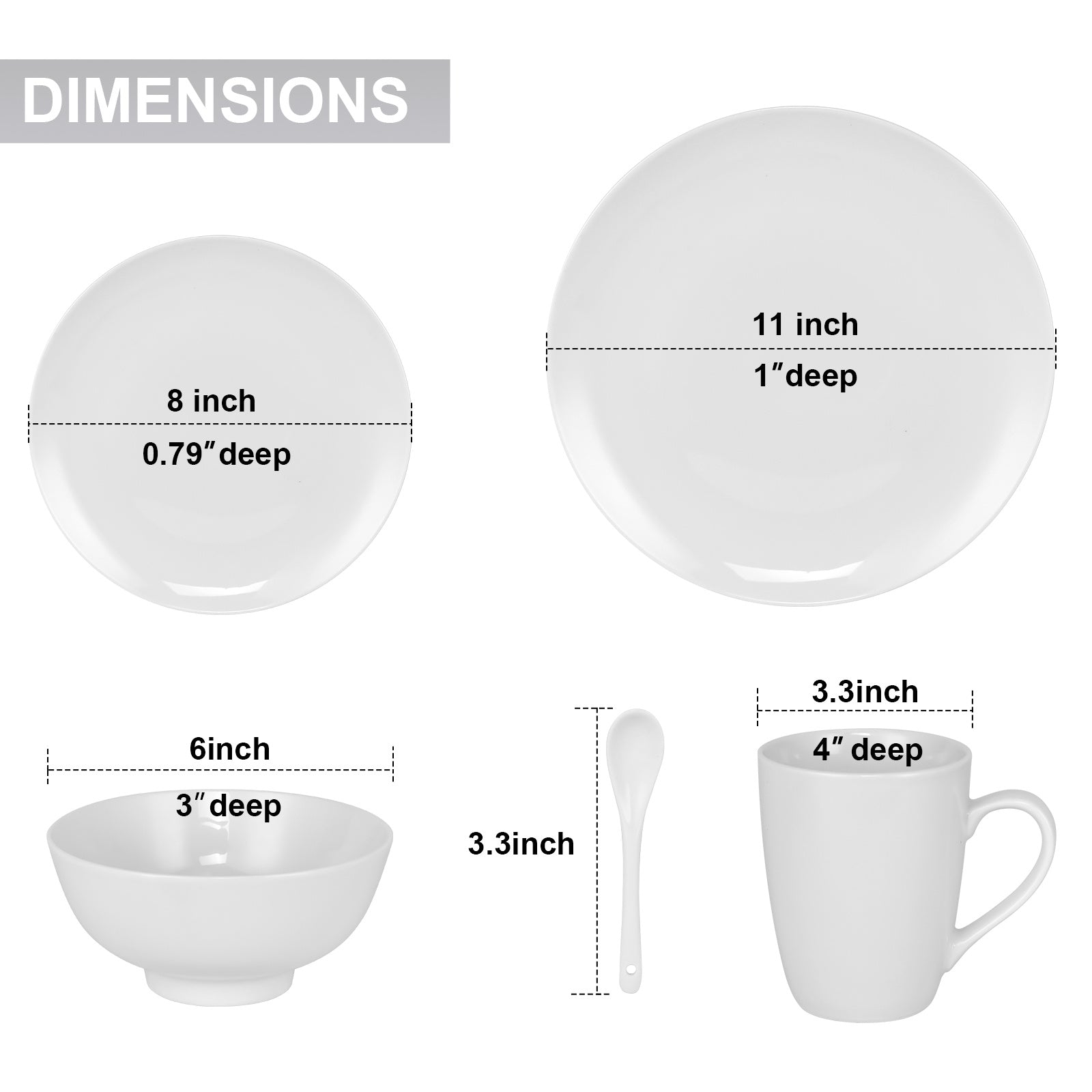 Miibox White Dinnerware Set,20-Piece Service For 4,with Dinner Plates,Salad Plate,Bowls,Mugs and Teaspoons,Porcelain Durable for Christmas,Halloween, Wedding,Banquet - Divine Heart L.A.