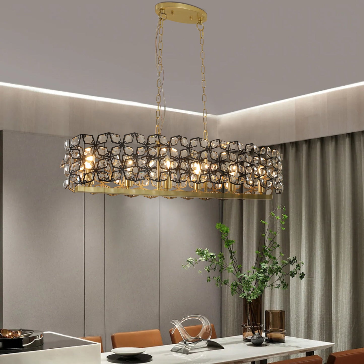 Modern Champagne Gold Oval Crystal ceiling chandelier Luxury Home Decor Light Fixture - Divine Heart L.A.