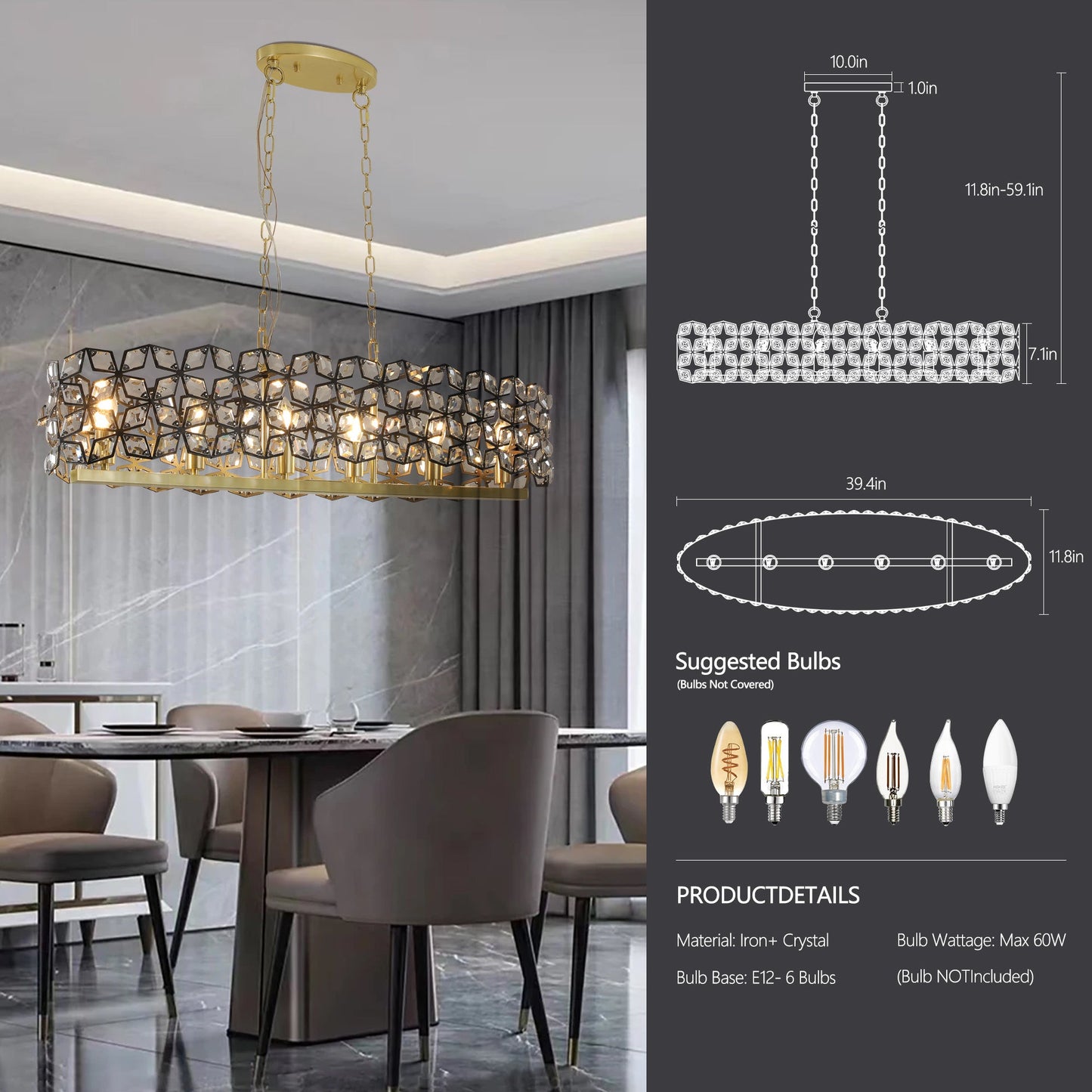 Modern Champagne Gold Oval Crystal ceiling chandelier Luxury Home Decor Light Fixture - Divine Heart L.A.