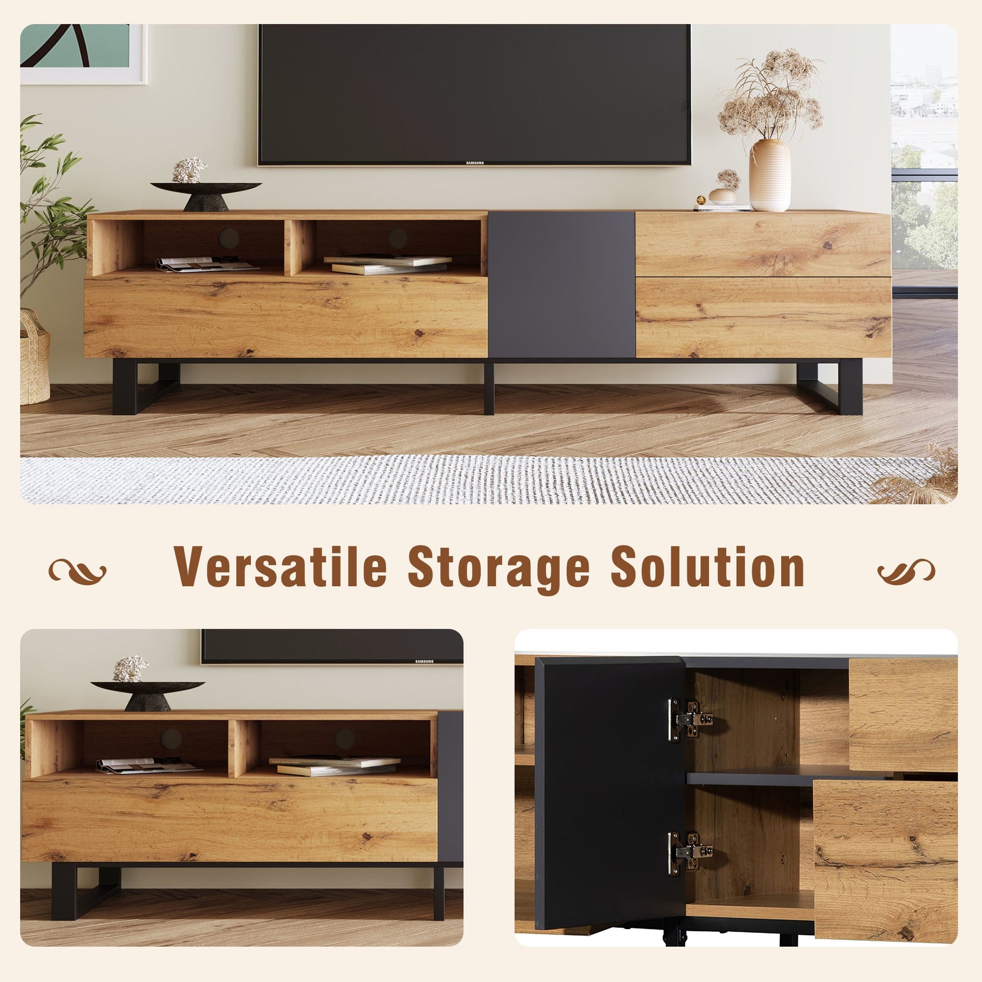 Modern TV Stand for 80'' TV with Double Storage Space - Divine Heart L.A.