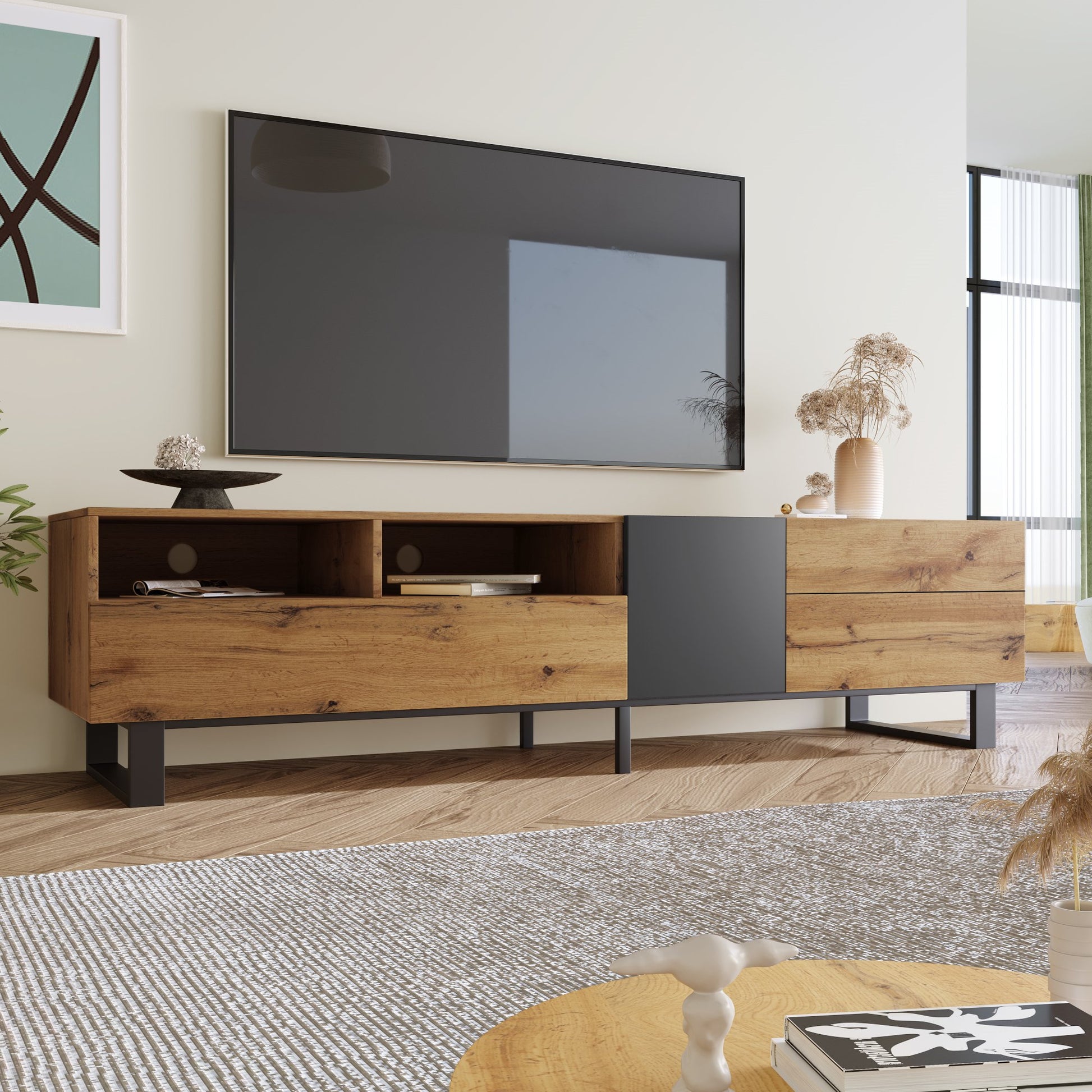 Modern TV Stand for 80'' TV with Double Storage Space - Divine Heart L.A.