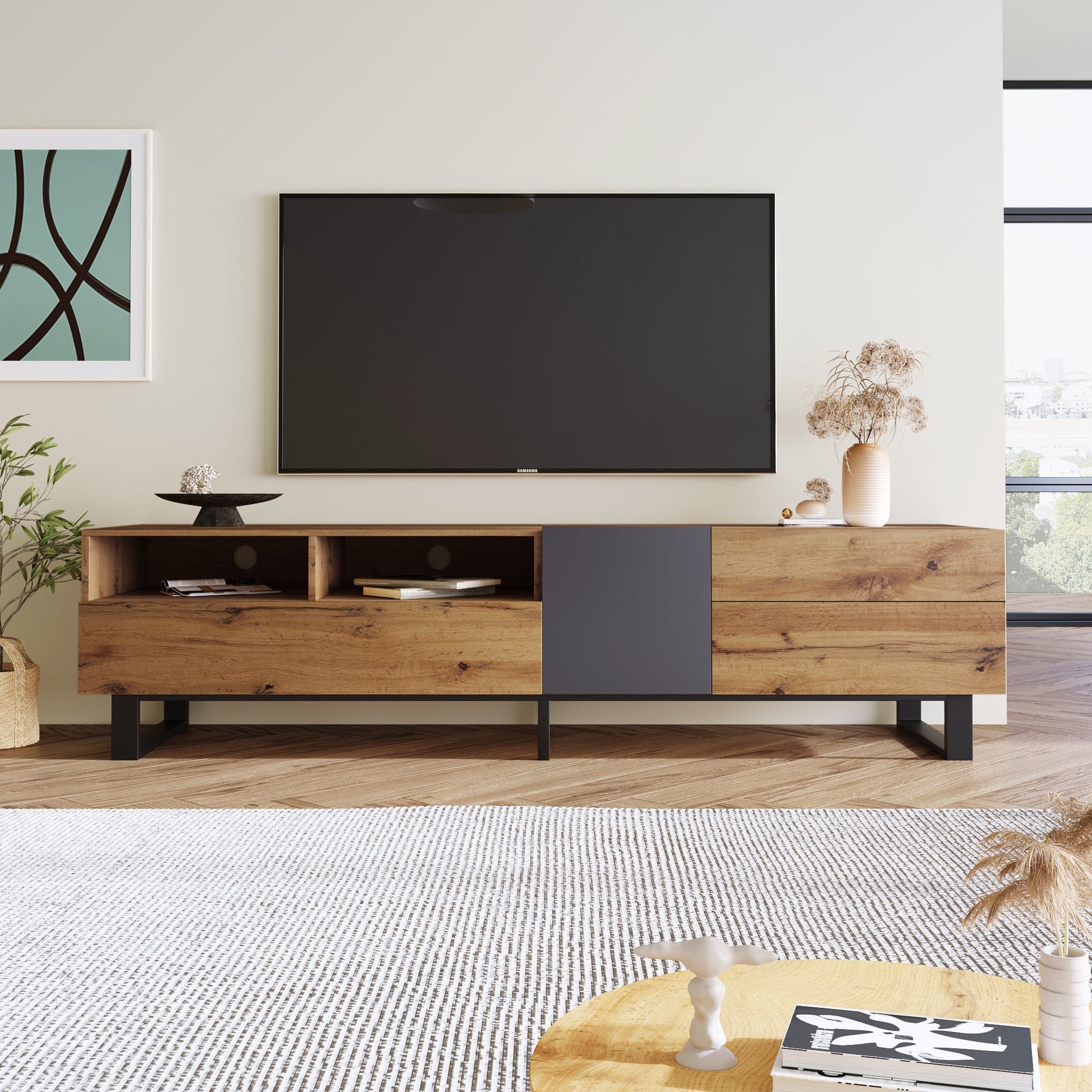 Modern TV Stand for 80'' TV with Double Storage Space - Divine Heart L.A.