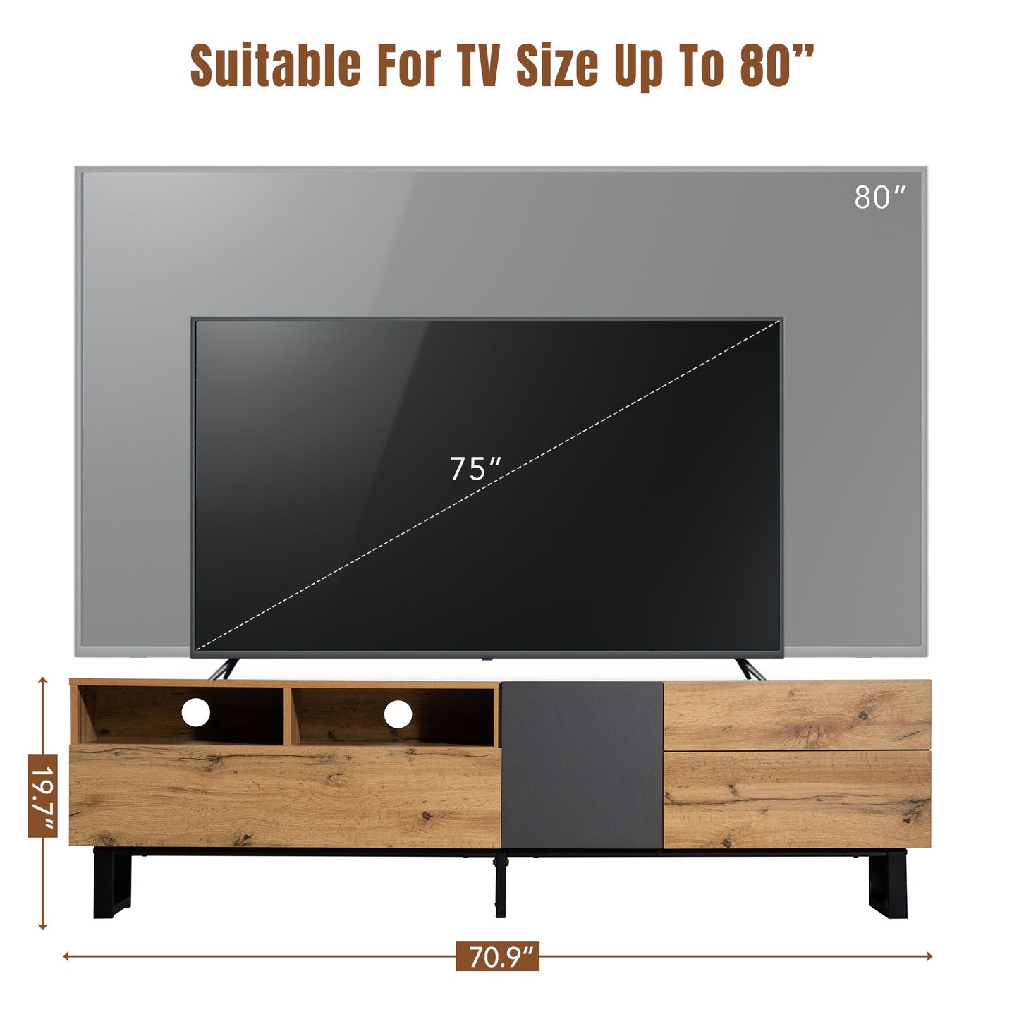 Modern TV Stand for 80'' TV with Double Storage Space - Divine Heart L.A.