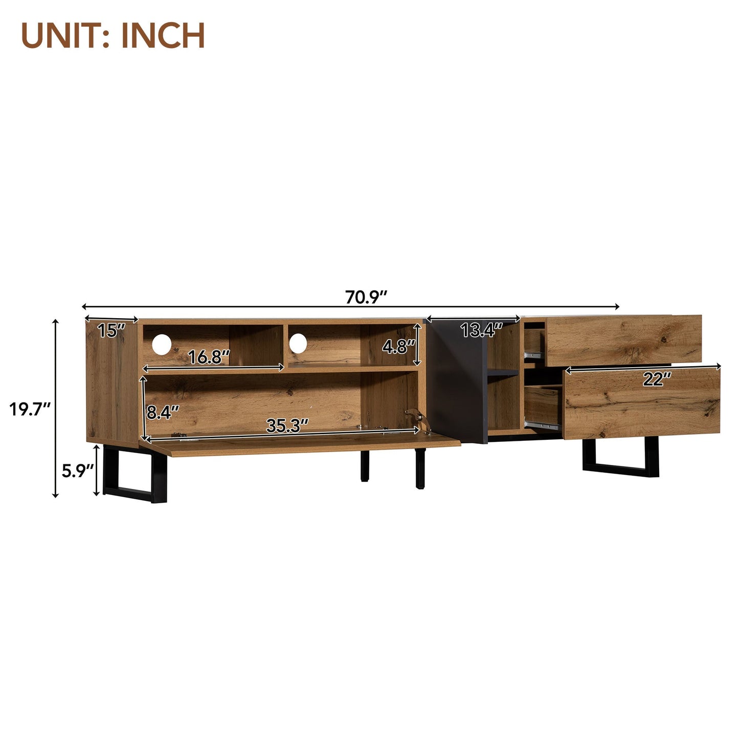 Modern TV Stand for 80'' TV with Double Storage Space - Divine Heart L.A.