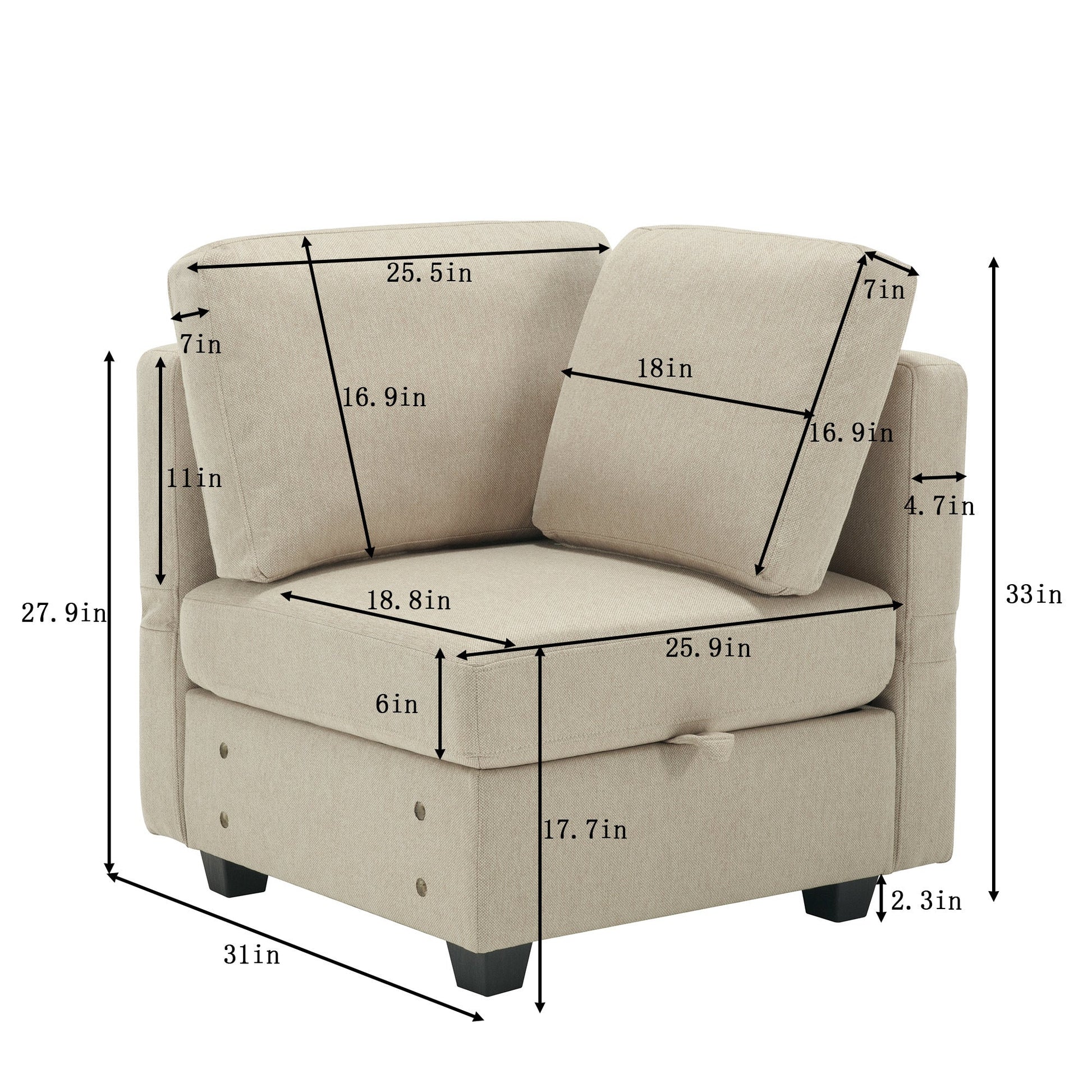 Modular Sectional Sofa U Shaped Sectional Couch with Ottoman, 7 Seat Modular Sofa with Chaise for Living Room, Adjustable Arms and Backs - Beige - Divine Heart L.A.