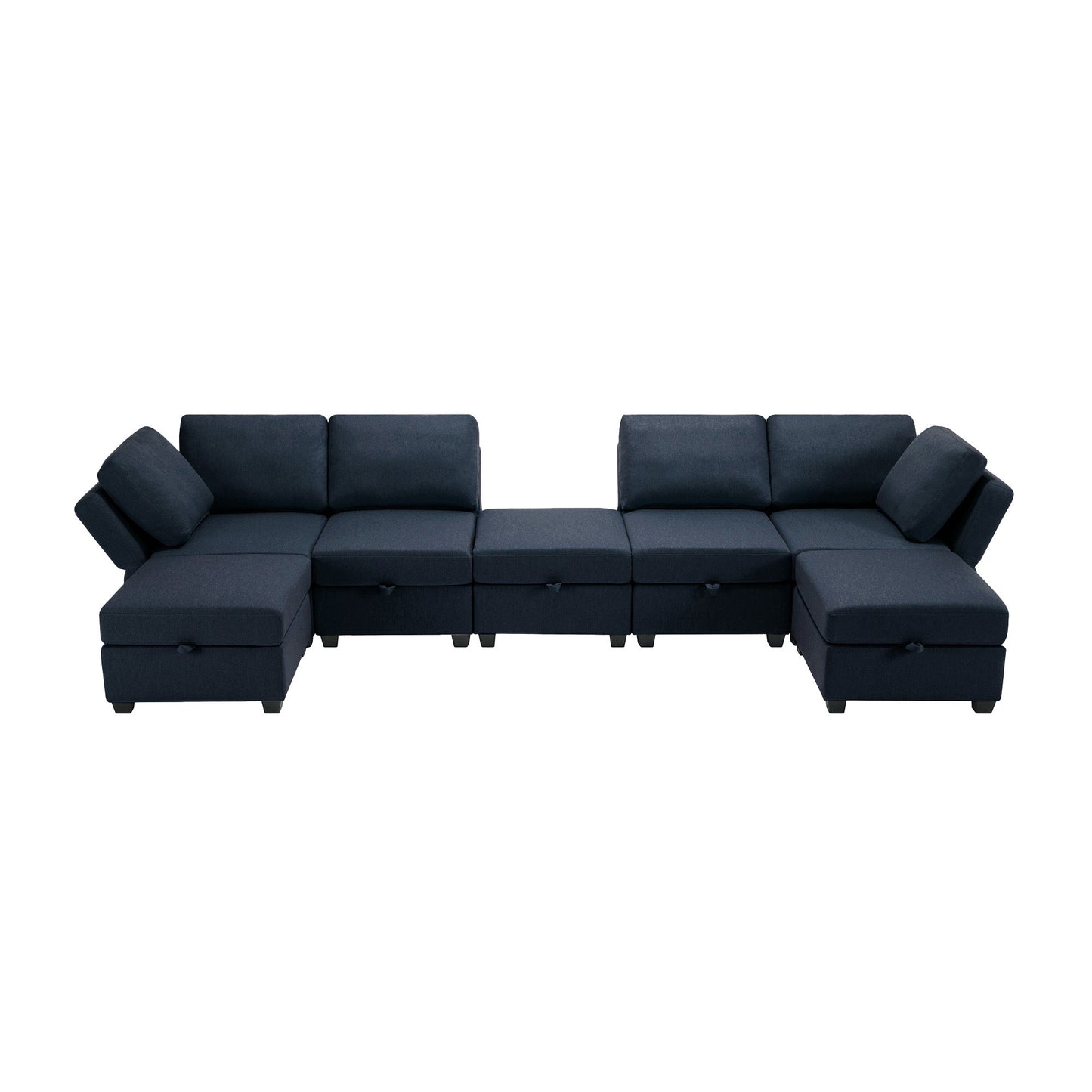 Modular Sectional Sofa U Shaped Sectional Couch with Ottoman, 7 Seat Modular Sofa with Chaise for Living Room, Adjustable Arms and Backs - Blue - Divine Heart L.A.