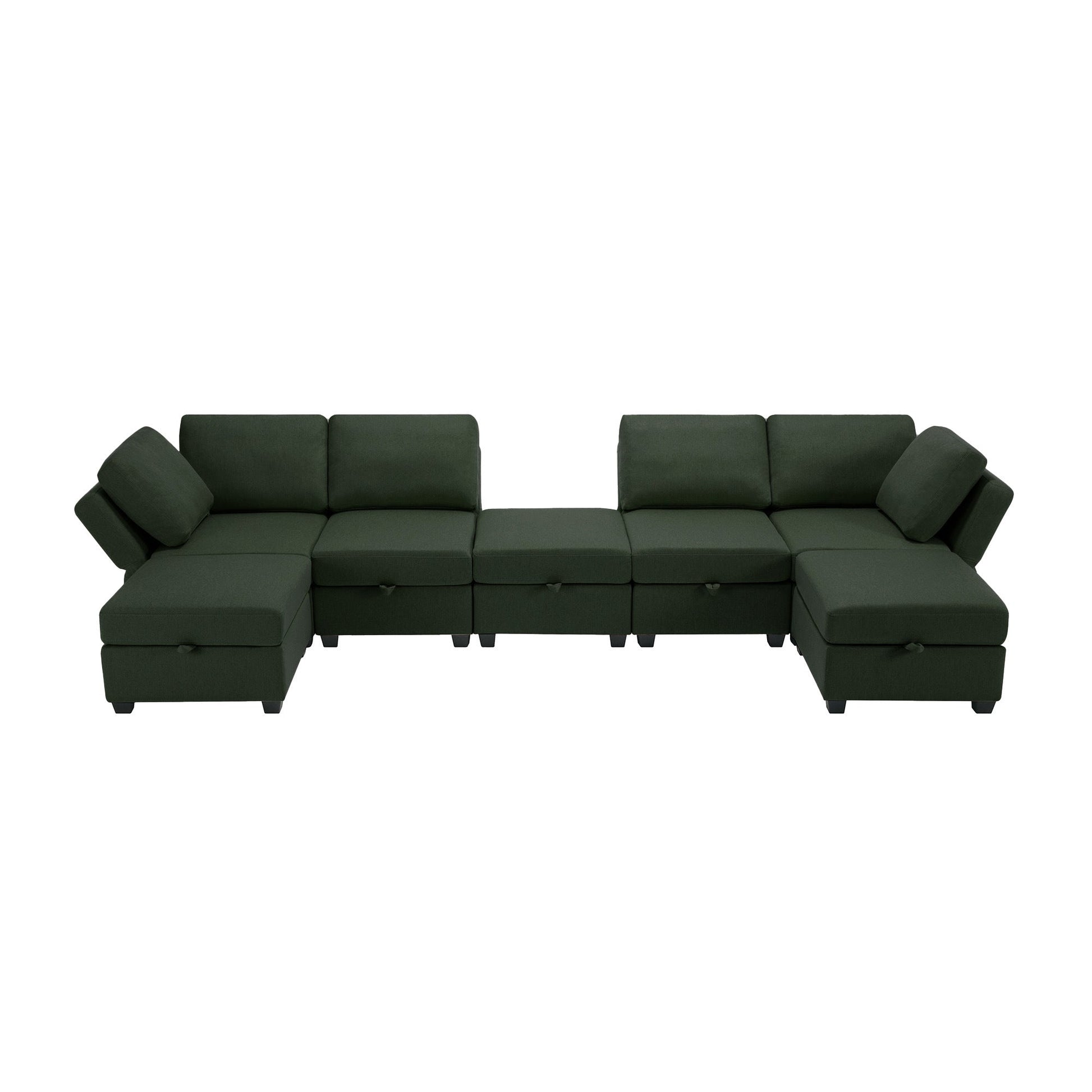 Modular Sectional Sofa U Shaped Sectional Couch with Ottoman, 7 Seat Modular Sofa with Chaise for Living Room, Adjustable Arms and Backs - Green - Divine Heart L.A.