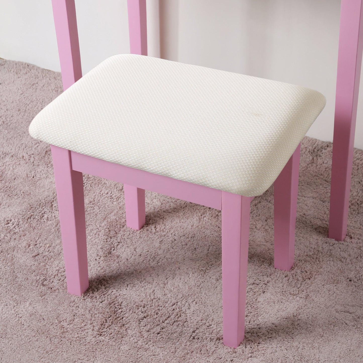 Moniys Wood Moniya Makeup Vanity Table and Stool Set, Pink - Divine Heart L.A.