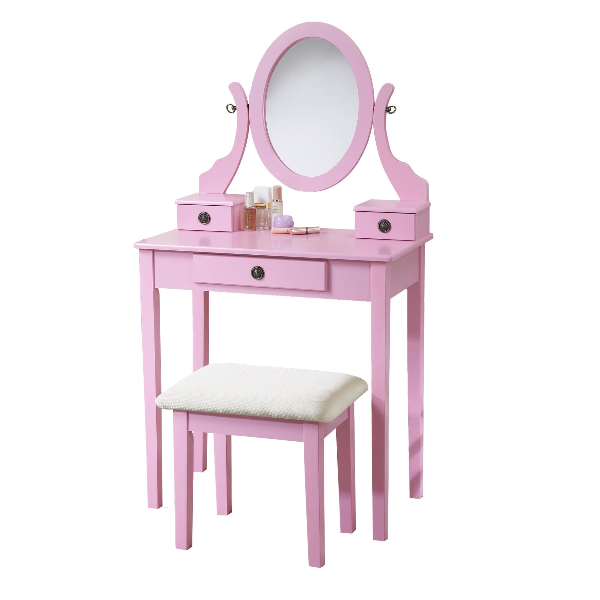 Moniys Wood Moniya Makeup Vanity Table and Stool Set, Pink - Divine Heart L.A.