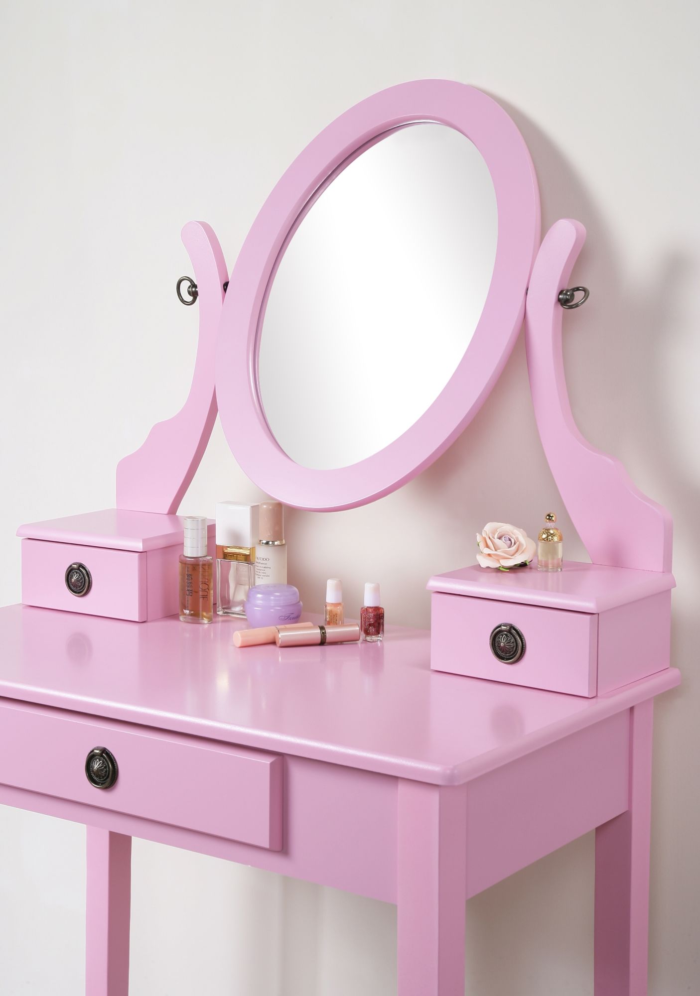 Moniys Wood Moniya Makeup Vanity Table and Stool Set, Pink - Divine Heart L.A.