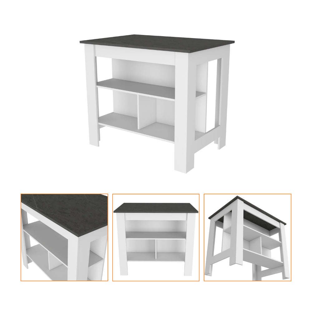 Newark 2 Piece Kitchen Set, Kitchen Island + Pantry Cabinet , White/Onyx - Divine Heart L.A.