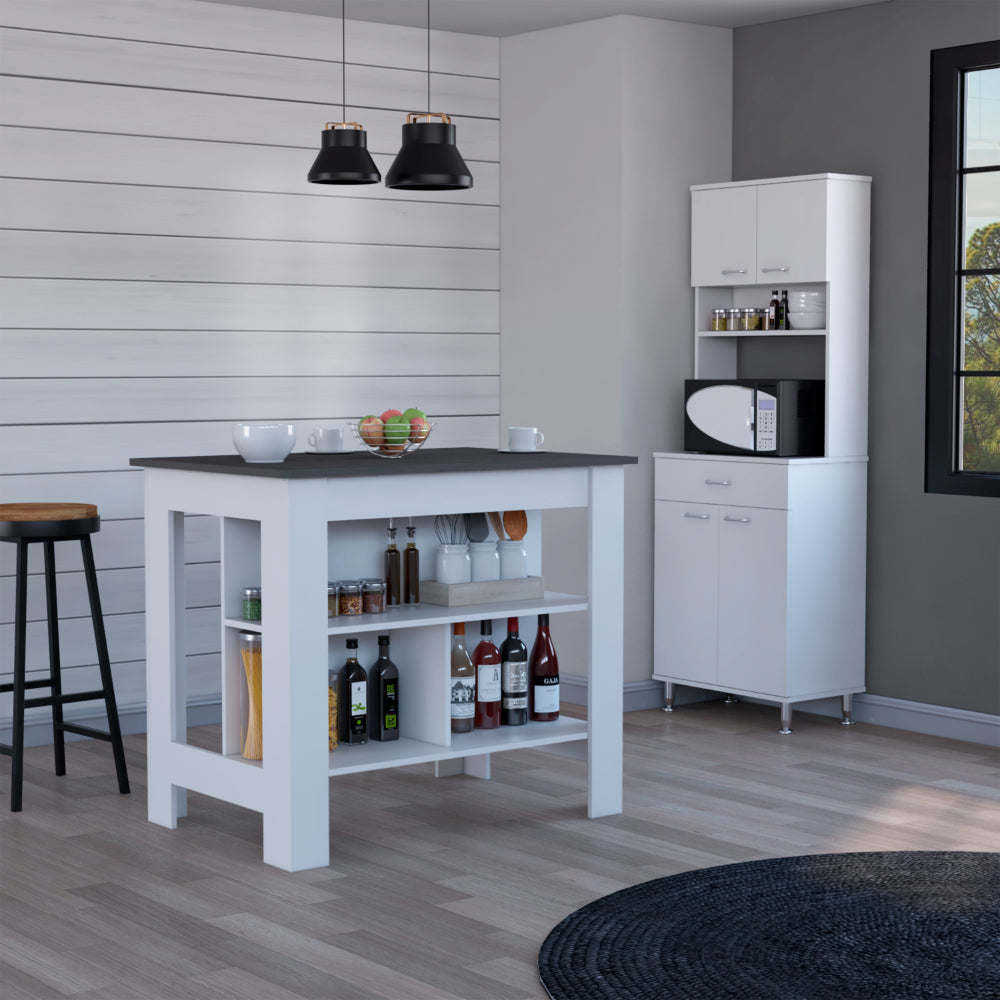 Newark 2 Piece Kitchen Set, Kitchen Island + Pantry Cabinet , White/Onyx - Divine Heart L.A.