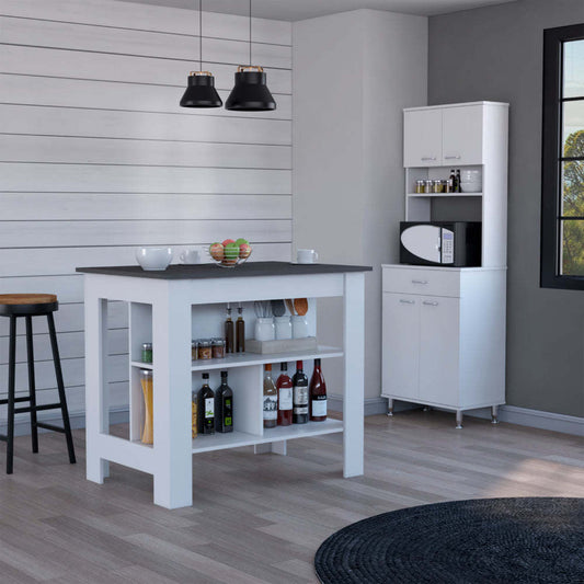 Newark 2 Piece Kitchen Set, Kitchen Island + Pantry Cabinet , White/Onyx - Divine Heart L.A.