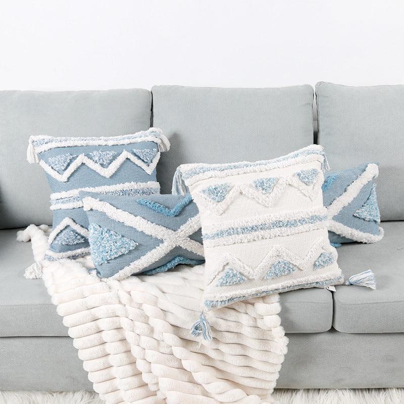 Nordic Blue Geometric Tufted Pillow Cover Collection - Divine Heart L.A.