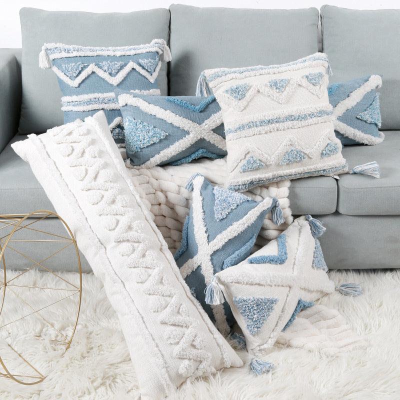 Nordic Blue Geometric Tufted Pillow Cover Collection - Divine Heart L.A.