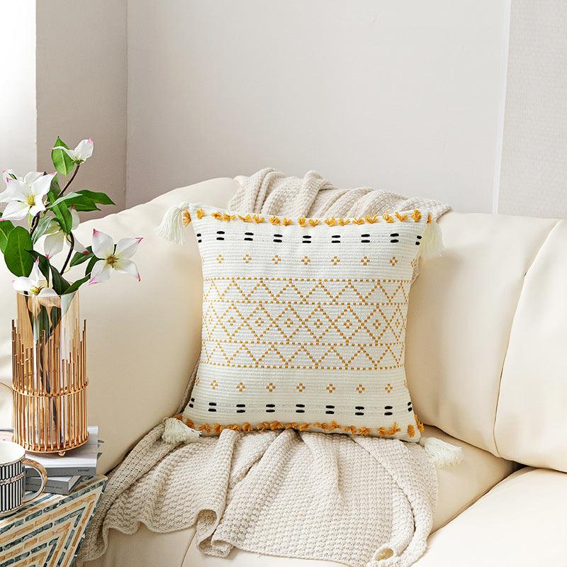 Nordic Light Hand-Embroidered Tufted Throw Pillow Cover with Fringe Collection - Divine Heart L.A.