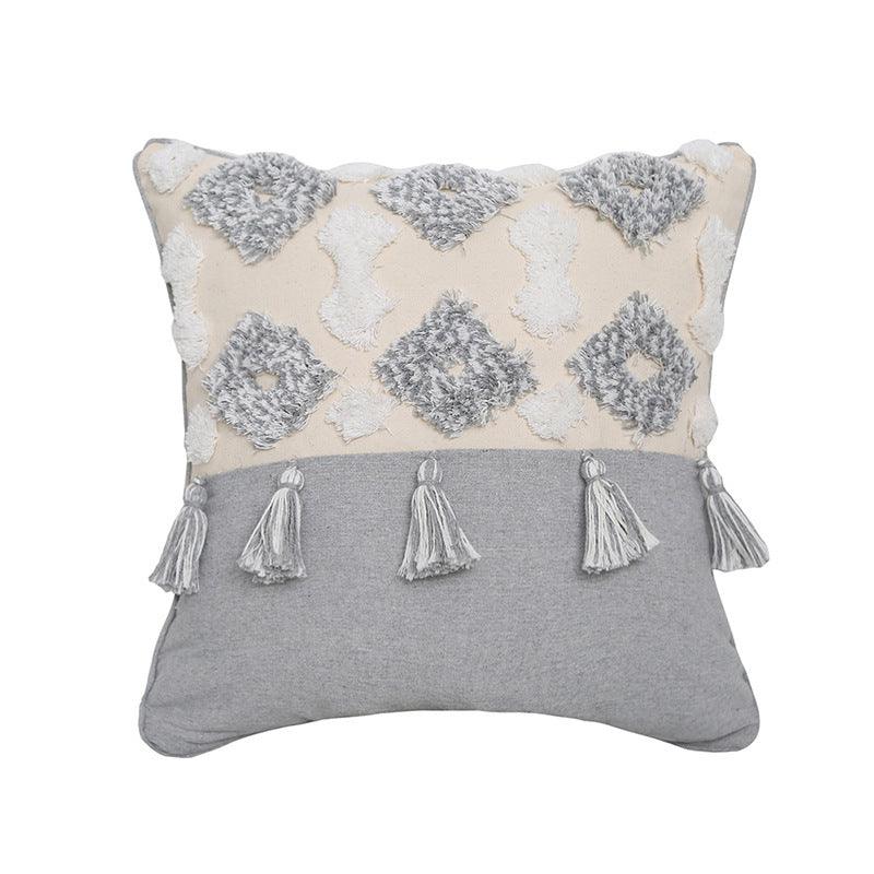 Nordic Light Hand-Embroidered Tufted Throw Pillow Cover with Fringe Collection - Divine Heart L.A.