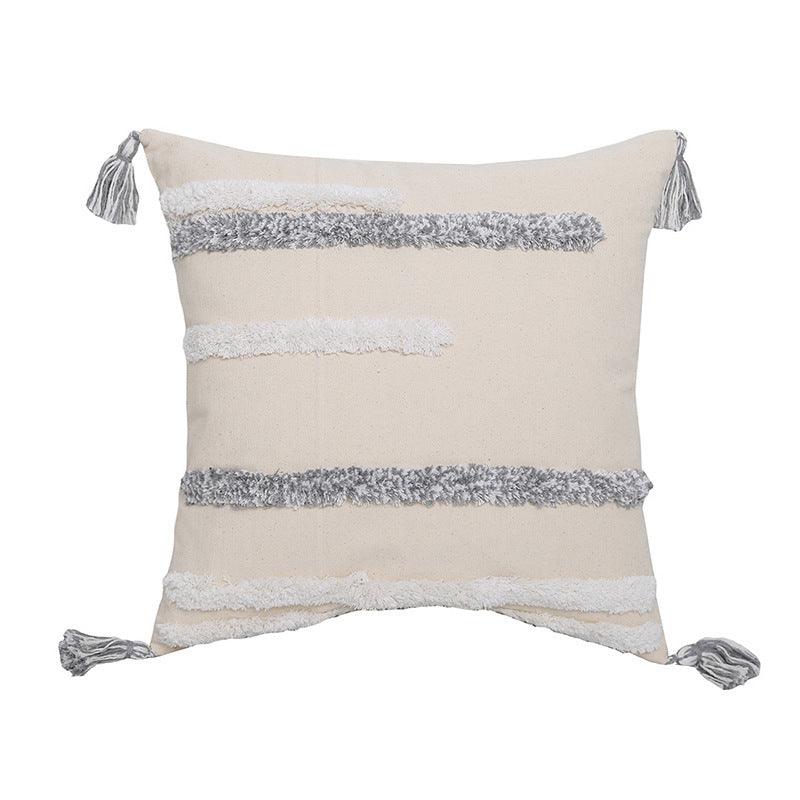 Nordic Light Hand-Embroidered Tufted Throw Pillow Cover with Fringe Collection - Divine Heart L.A.