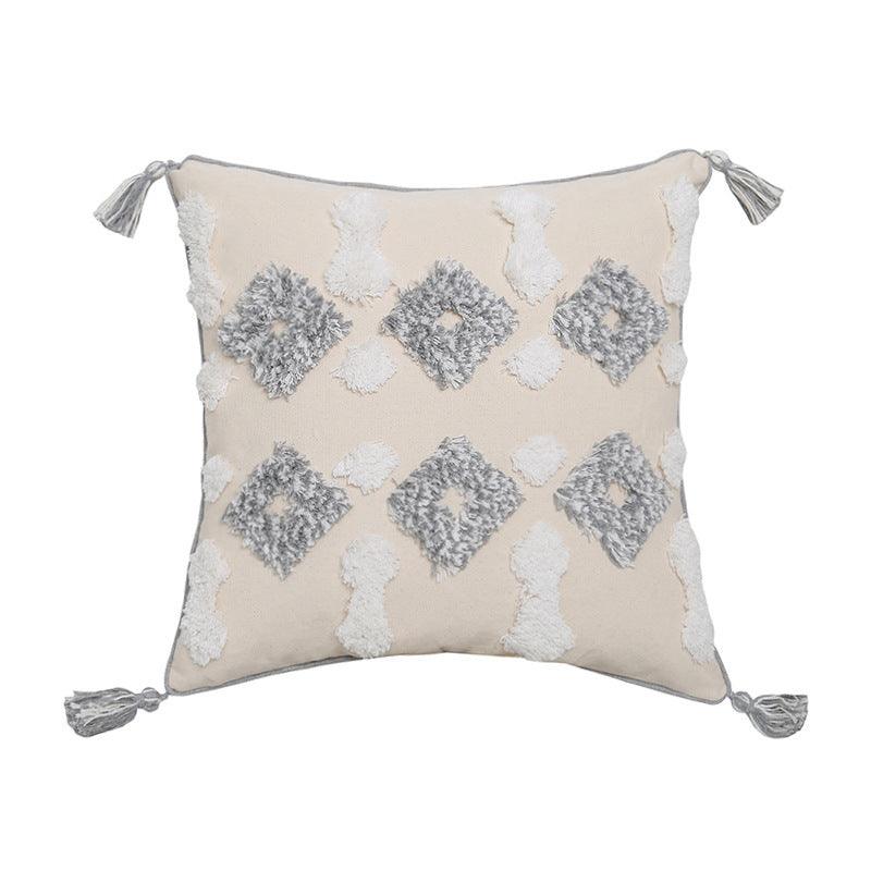 Nordic Light Hand-Embroidered Tufted Throw Pillow Cover with Fringe Collection - Divine Heart L.A.