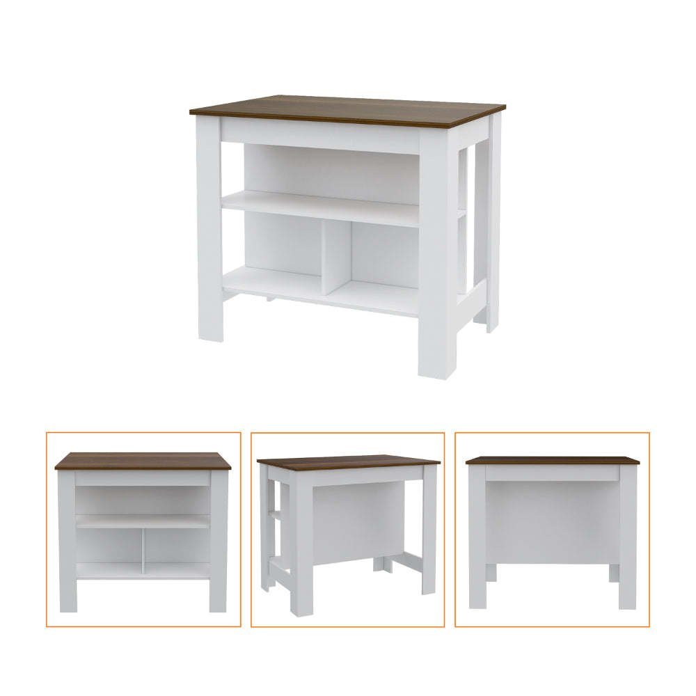 Norfolk 2 Piece Kitchen Set, Kitchen Island + Upper Wall Cabinet , White /Walnut - Divine Heart L.A.