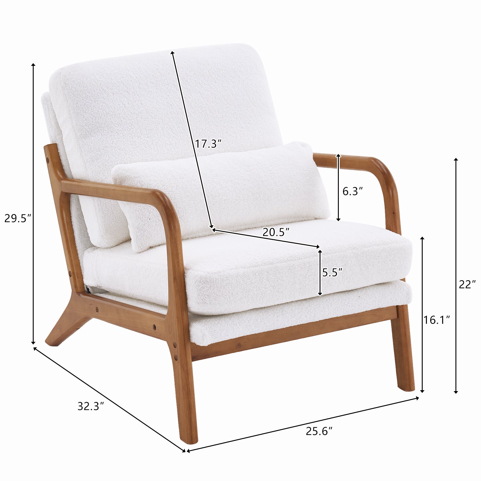 Oak Armrest Oak Upholstered Teddy Velvet Single Lounge Chair Indoor Lounge Chair Off-White - Divine Heart L.A.