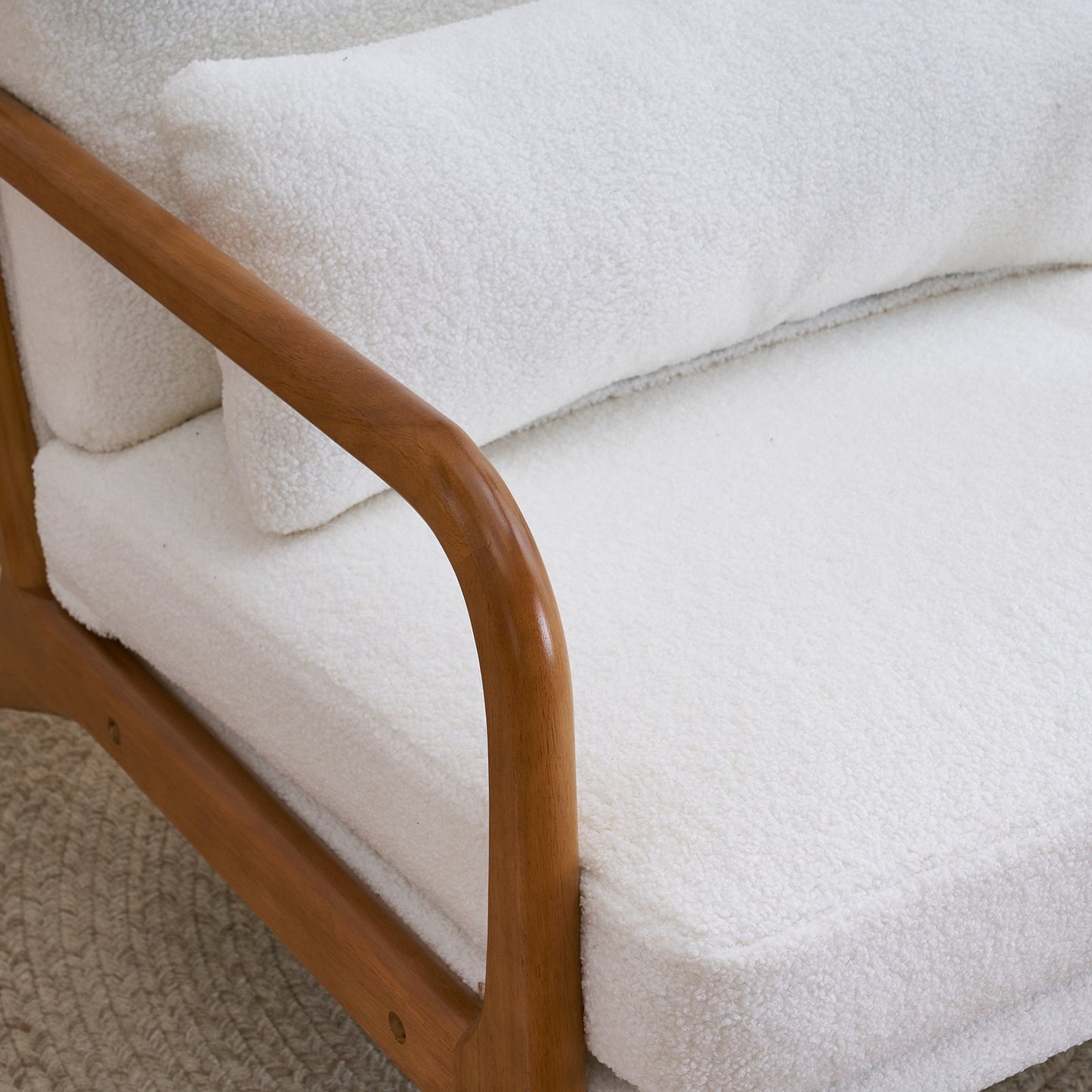 Oak Armrest Oak Upholstered Teddy Velvet Single Lounge Chair Indoor Lounge Chair Off-White - Divine Heart L.A.