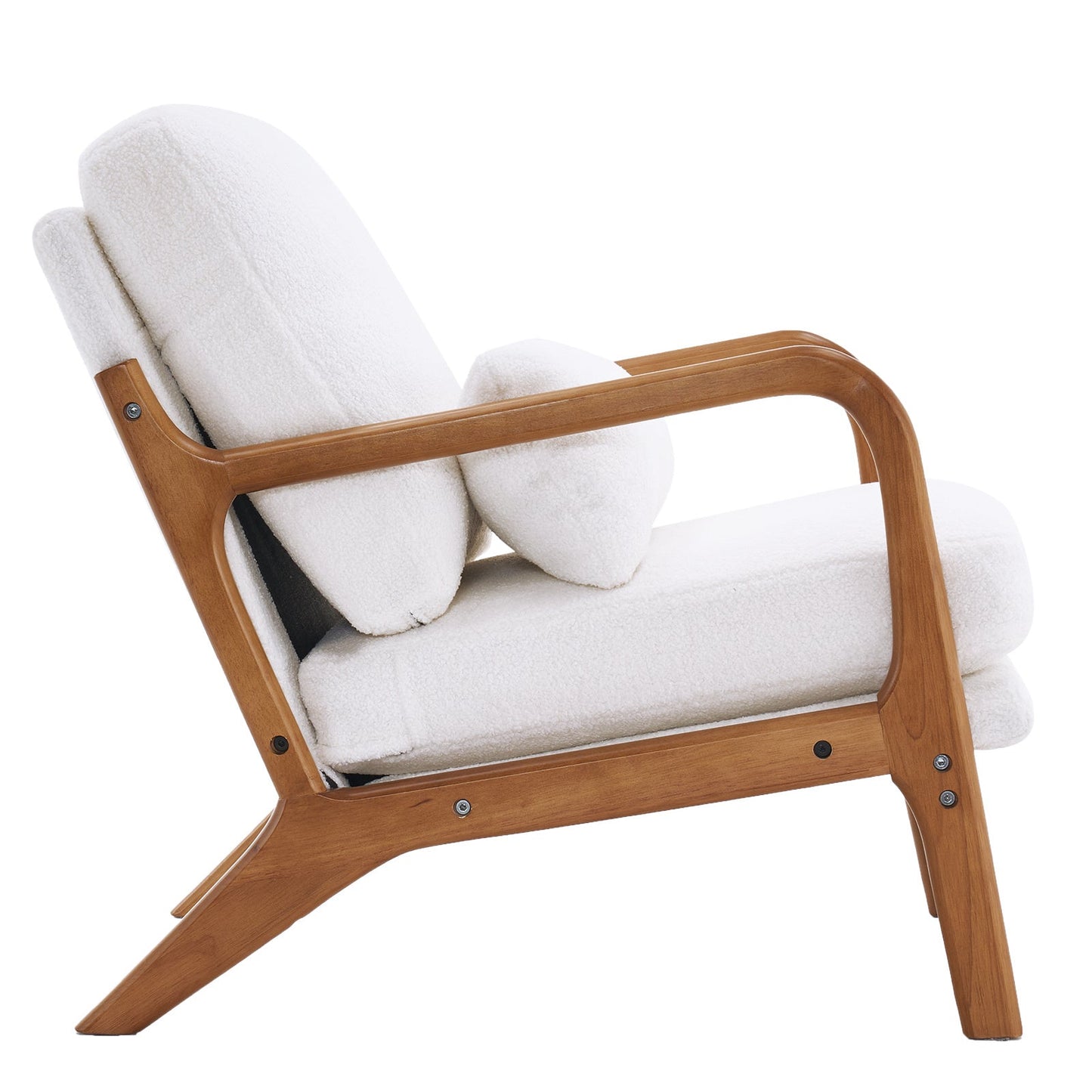 Oak Armrest Oak Upholstered Teddy Velvet Single Lounge Chair Indoor Lounge Chair Off-White - Divine Heart L.A.