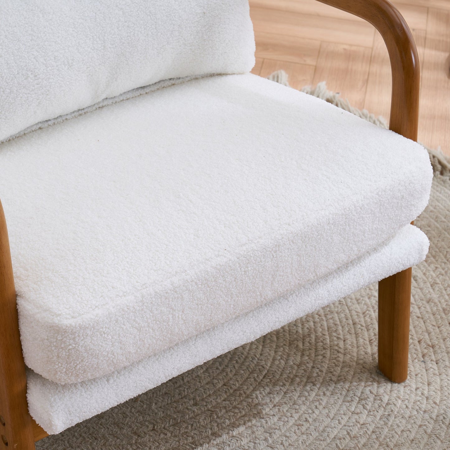 Oak Armrest Oak Upholstered Teddy Velvet Single Lounge Chair Indoor Lounge Chair Off-White - Divine Heart L.A.