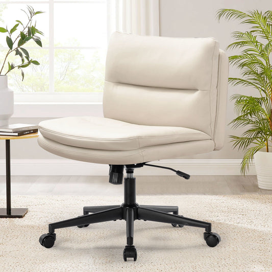 Office Chair Armless Desk Chair with Wheels, PU Padded Wide Seat Home Office Chairs, 120° Rocking Mid Back Cute Computer Chair for Bedroom, Vanity, Makeup - Divine Heart L.A.