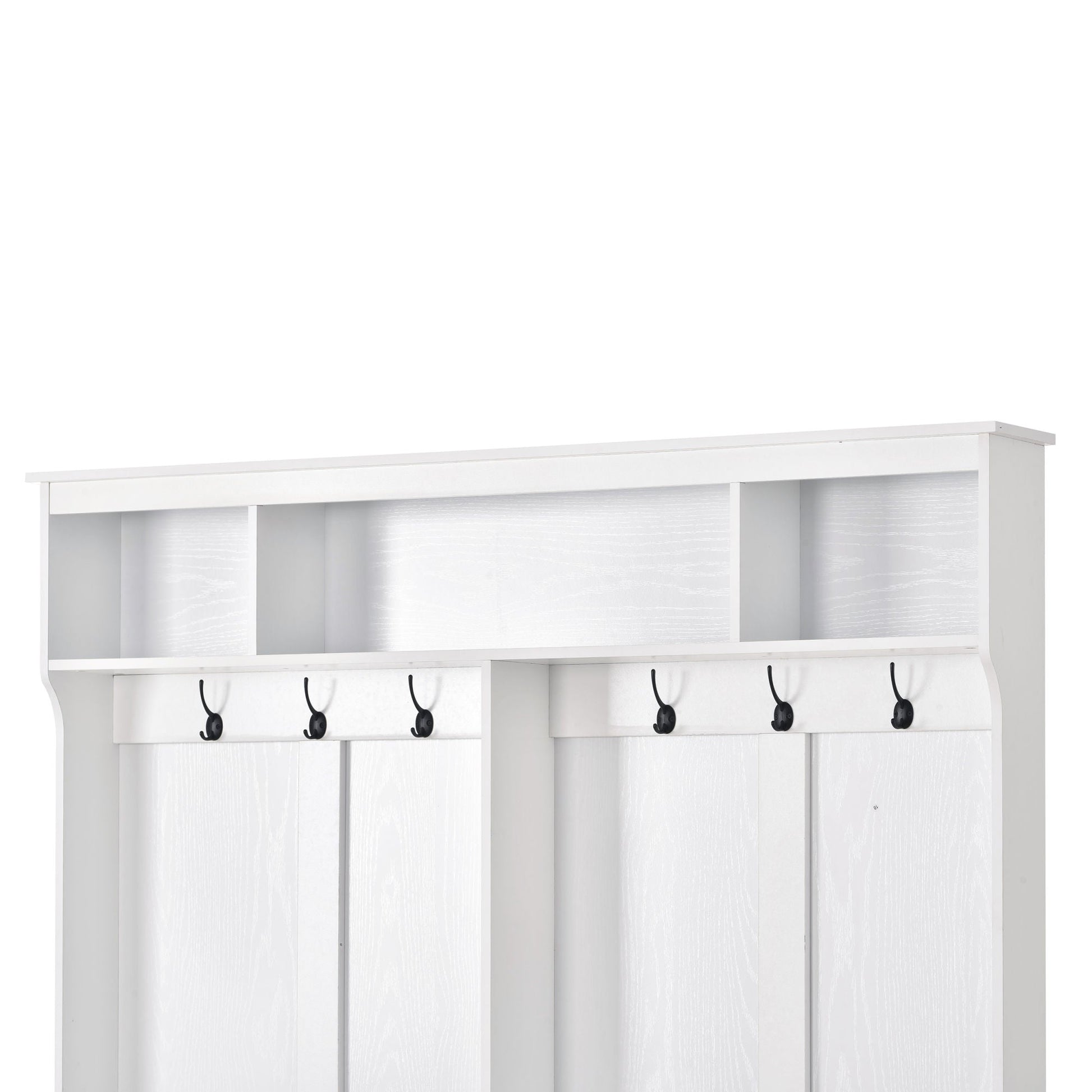 ON-TREND Modern Style Multiple Functions Hallway Coat Rack with Metal Black Hooks; Entryway Bench 60\" Wide Hall Tree with Ample Storage Space and 24 Shoe Cubbies ; White - Divine Heart L.A.