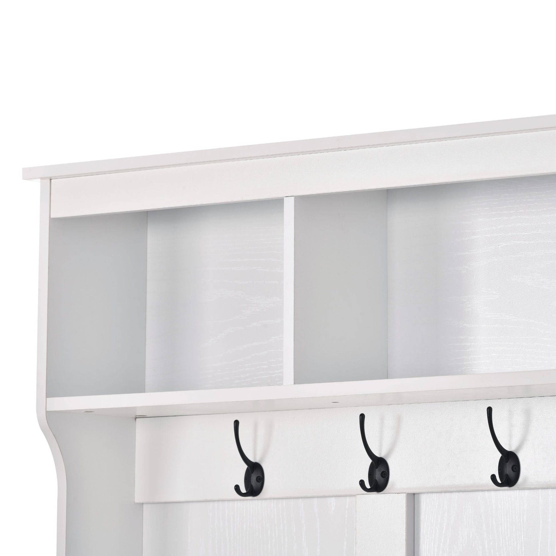 ON-TREND Modern Style Multiple Functions Hallway Coat Rack with Metal Black Hooks; Entryway Bench 60\" Wide Hall Tree with Ample Storage Space and 24 Shoe Cubbies ; White - Divine Heart L.A.