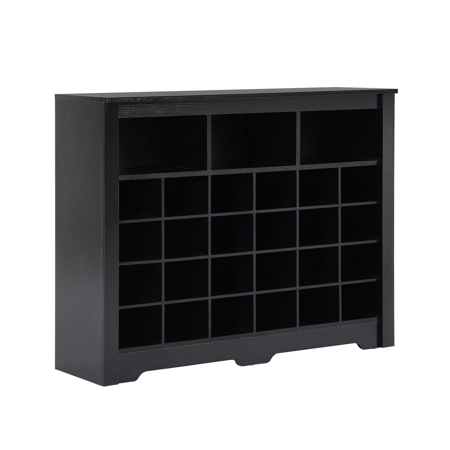 ON - TREND Sleek Design 24 Shoe Cubby Console, Modern Shoe Cabinet with Curved Base, Versatile Sideboard with High - quality for Hallway, Bedroom, Living Room, Black - Divine Heart L.A.