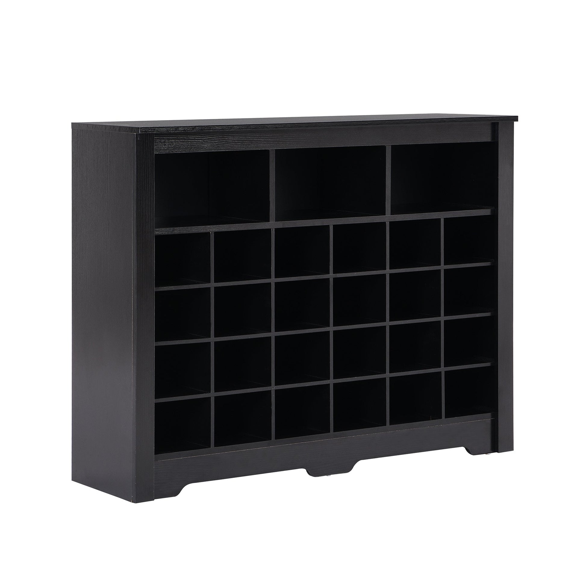 ON - TREND Sleek Design 24 Shoe Cubby Console, Modern Shoe Cabinet with Curved Base, Versatile Sideboard with High - quality for Hallway, Bedroom, Living Room, Black - Divine Heart L.A.