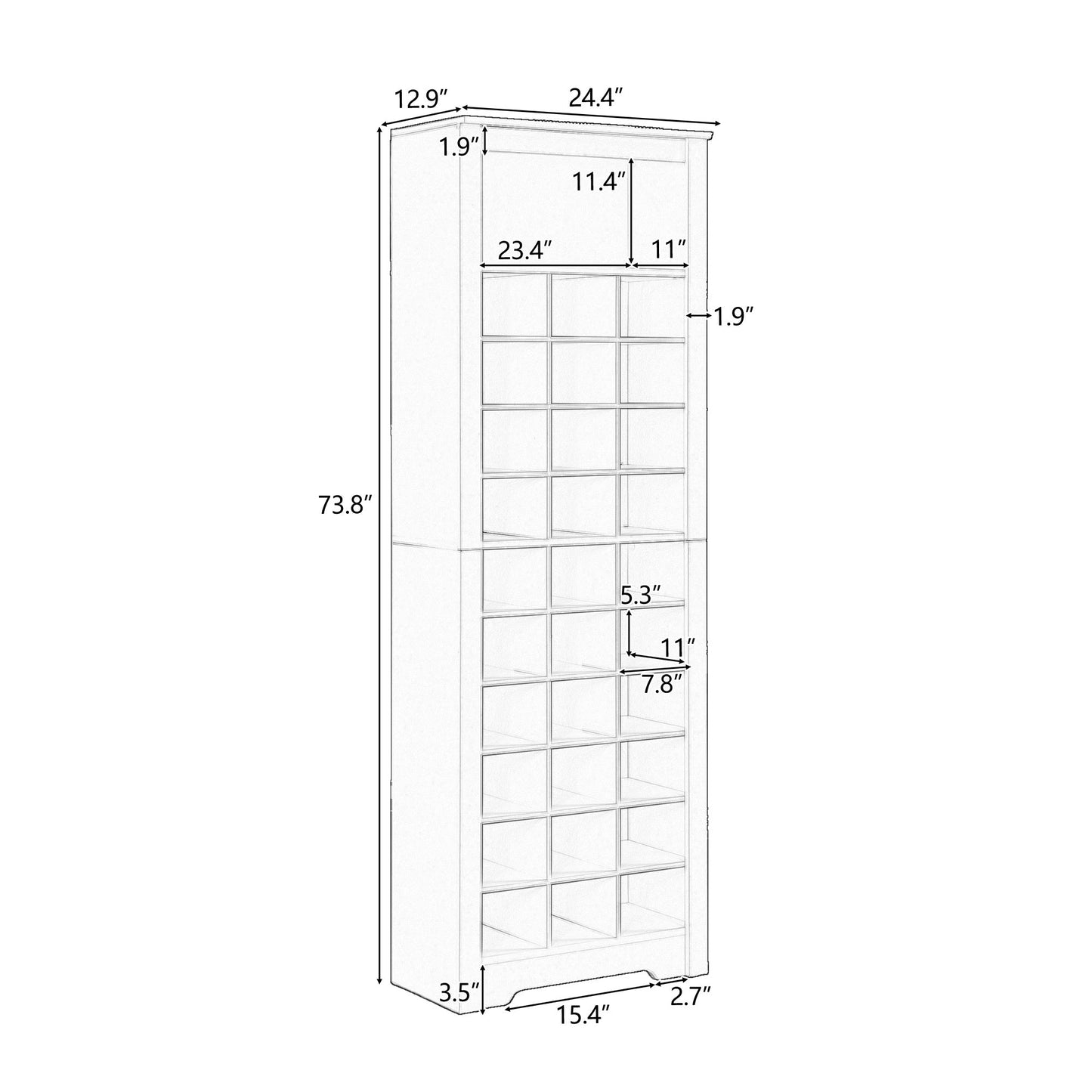 ON - TREND Stylish Design 30 Shoe Cubby Console, Contemporary Shoe Cabinet with Multiple Storage Capacity, Free Standing Tall Cabinet with Versatile Use for Hallway, Bedroom, White - Divine Heart L.A.