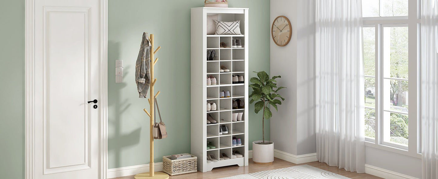 ON - TREND Stylish Design 30 Shoe Cubby Console, Contemporary Shoe Cabinet with Multiple Storage Capacity, Free Standing Tall Cabinet with Versatile Use for Hallway, Bedroom, White - Divine Heart L.A.