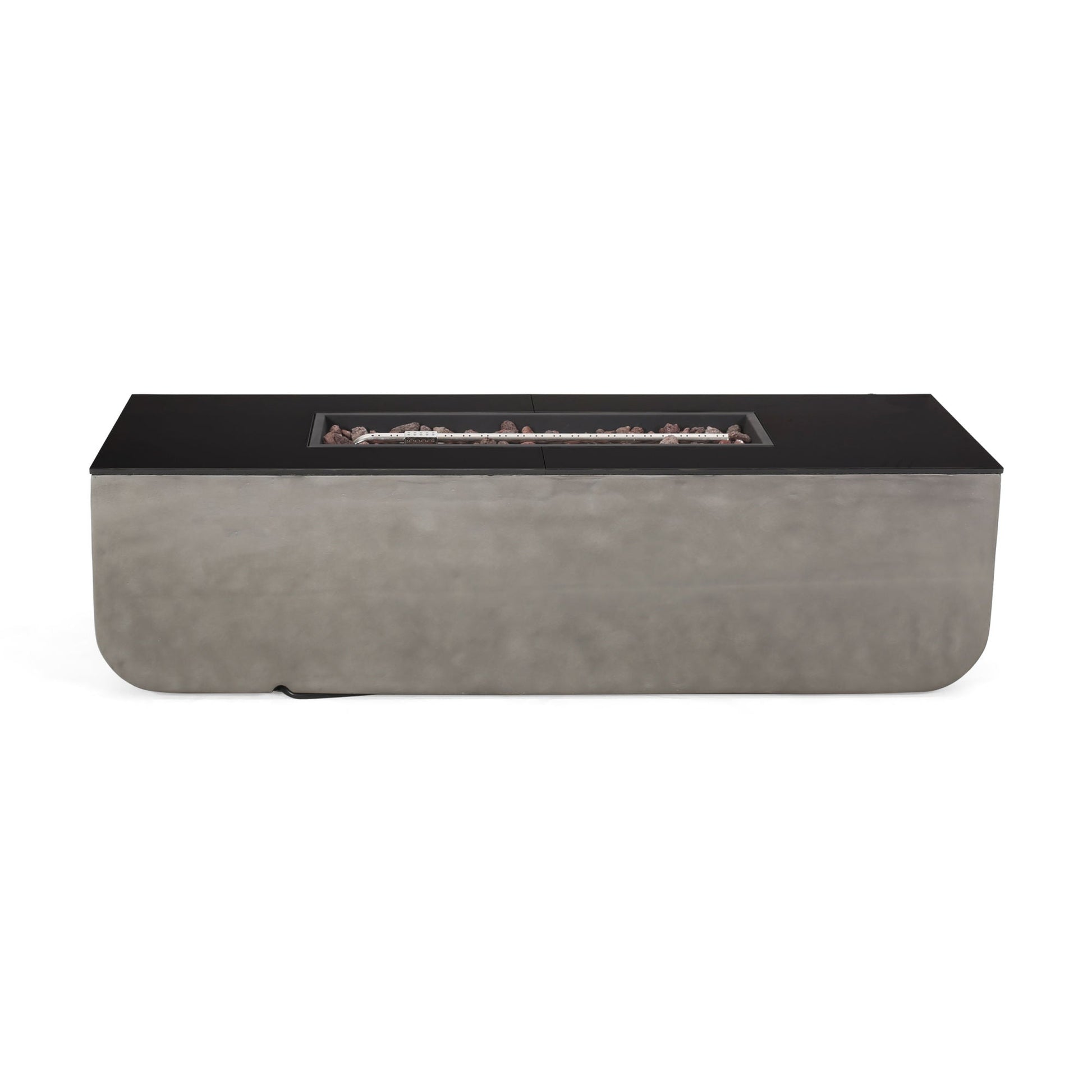 Outdoor Patio Concrete Fire table, Rectangle Gas Burning 56-Inch Fire Pit - 50, 000 BTU, Light Gray + Black - Divine Heart L.A.