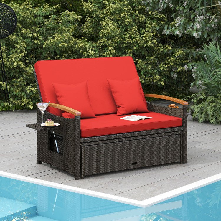 Outdoor Wicker Daybed with Folding Panels and Storage Ottoman - Divine Heart L.A.