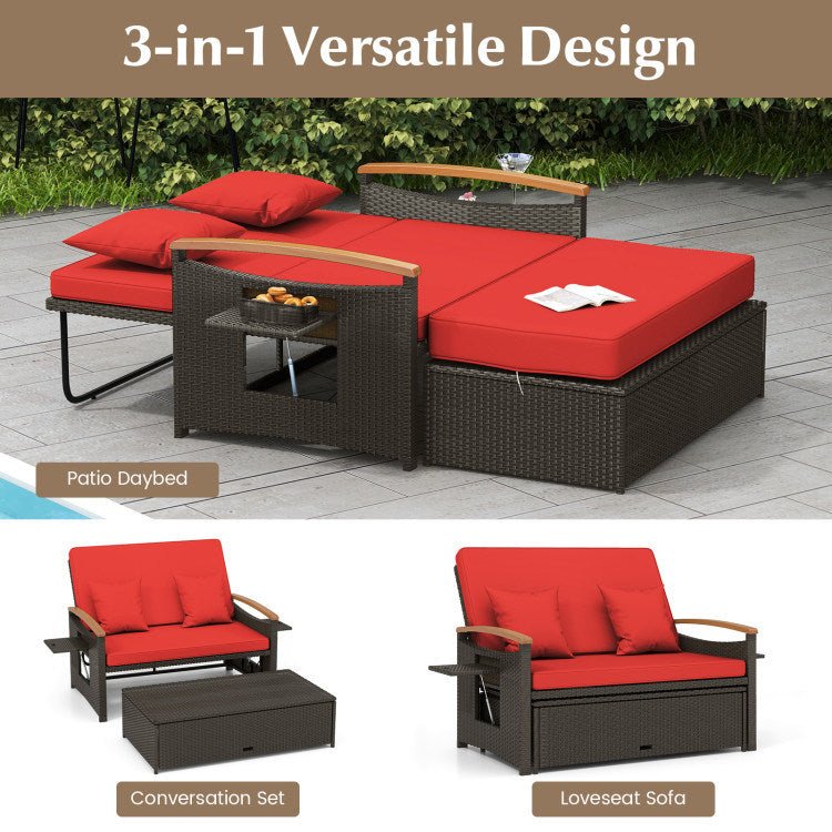 Outdoor Wicker Daybed with Folding Panels and Storage Ottoman - Divine Heart L.A.