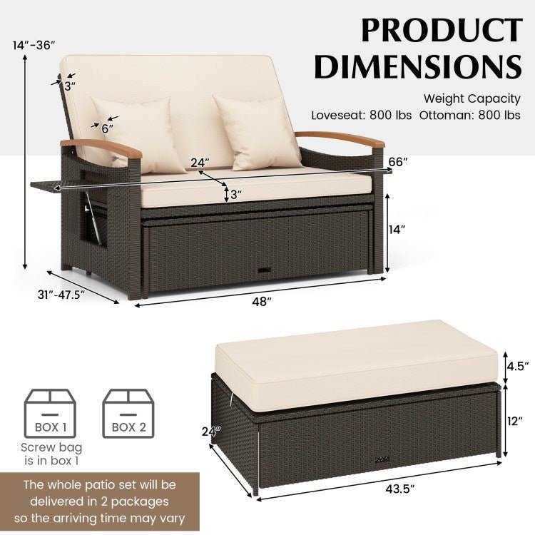 Outdoor Wicker Daybed with Folding Panels and Storage Ottoman - Divine Heart L.A.