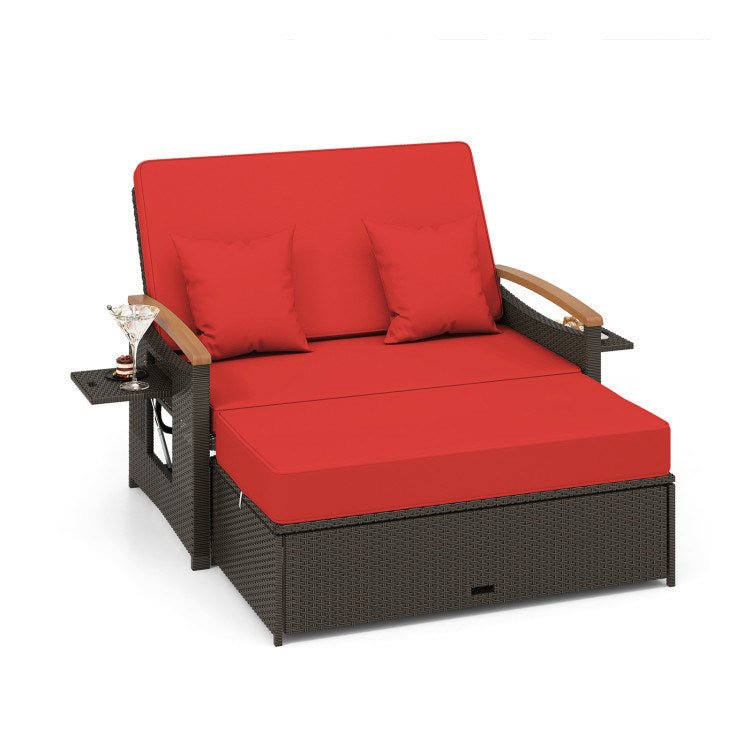 Outdoor Wicker Daybed with Folding Panels and Storage Ottoman - Divine Heart L.A.