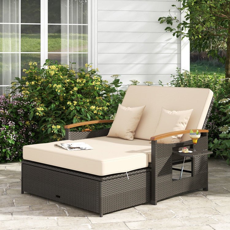 Outdoor Wicker Daybed with Folding Panels and Storage Ottoman - Divine Heart L.A.