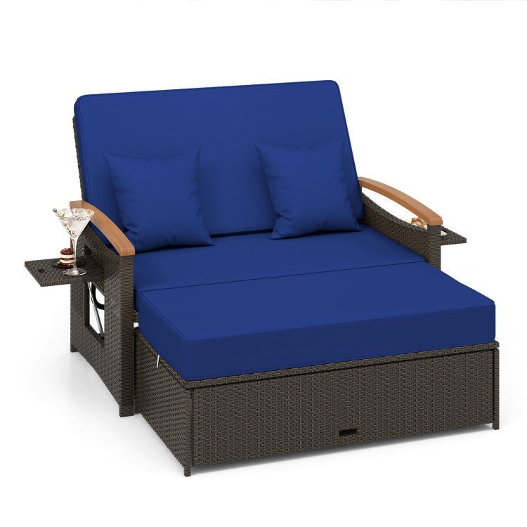 Outdoor Wicker Daybed with Folding Panels and Storage Ottoman - Divine Heart L.A.