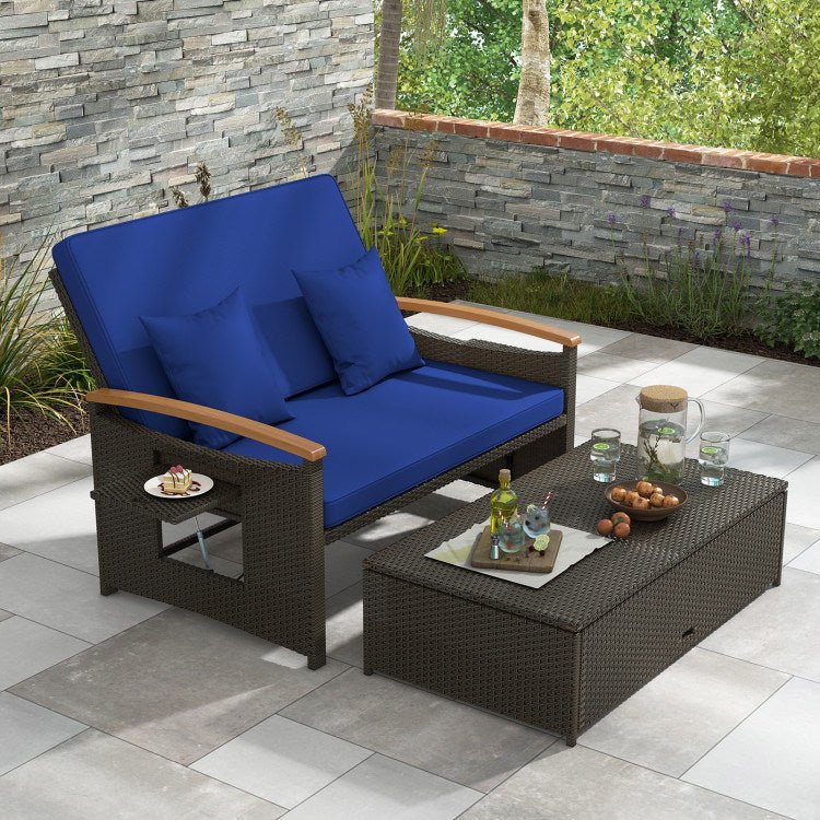 Outdoor Wicker Daybed with Folding Panels and Storage Ottoman - Divine Heart L.A.