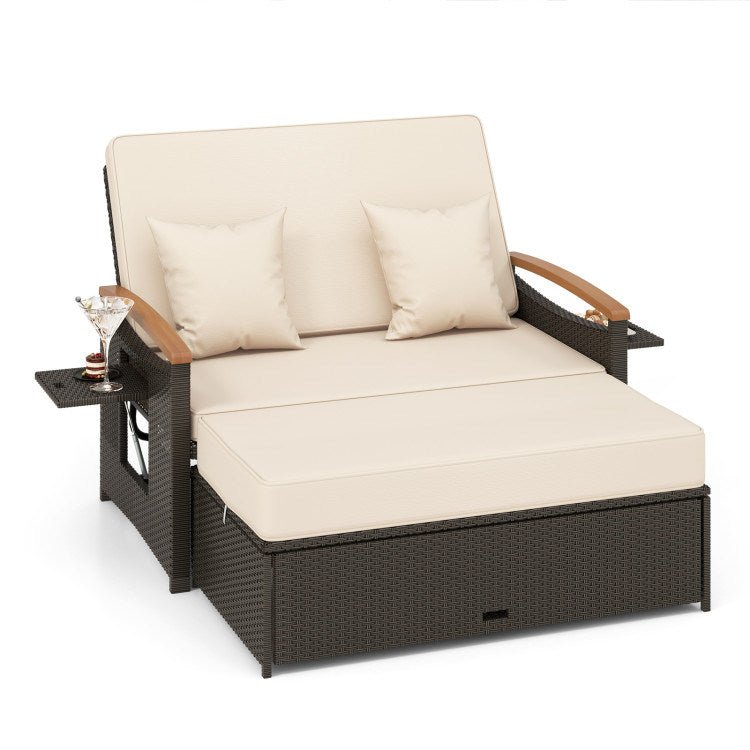 Outdoor Wicker Daybed with Folding Panels and Storage Ottoman - Divine Heart L.A.